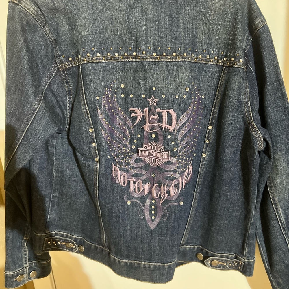 Harley-Davidson Blue Denim Jacket with Purple Design